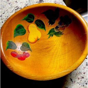 Vintage Munising wooden dough bowl. Hand turned and painted bowl